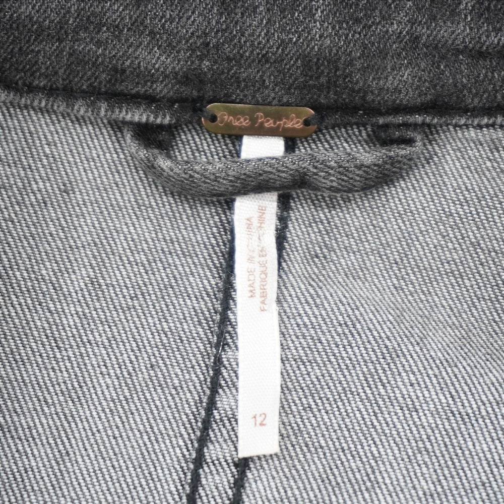 Free People Denim Moto Jacket Women's 12 Gray Zip Buckle Motorcycle - Picture 5 of 9